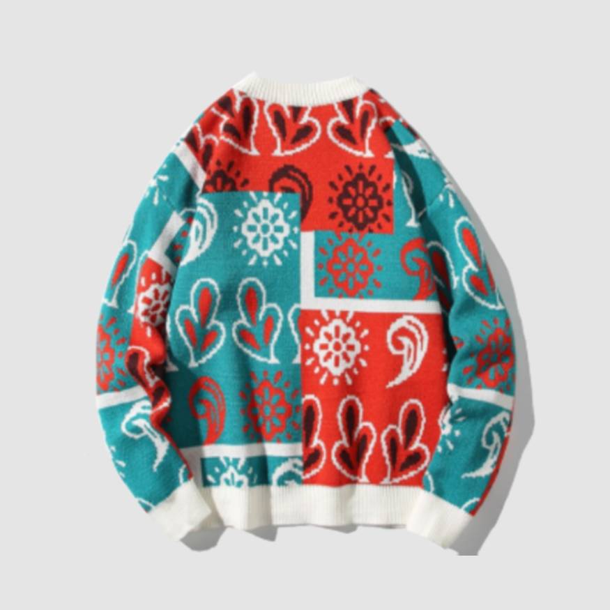 Color Block Floral Print Sweater