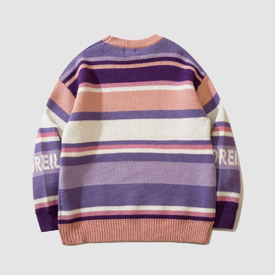 Vintage Star Print Striped Sweater