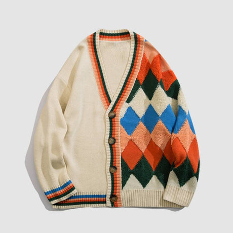 Colorido suéter Cardigan con patrón Argyle