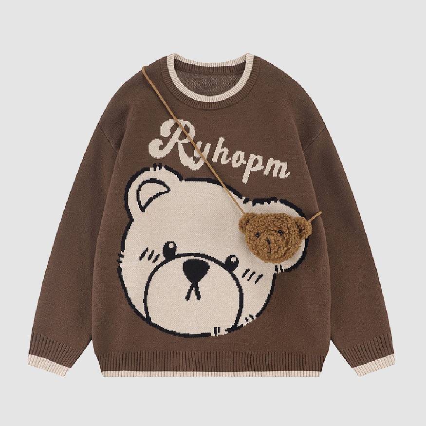 Süßer Pullover mit Bärenmuster + Bären-Minitasche