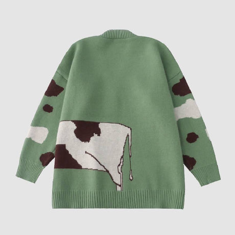 Lindo patrón de vaca Knit Cardigan Suéter