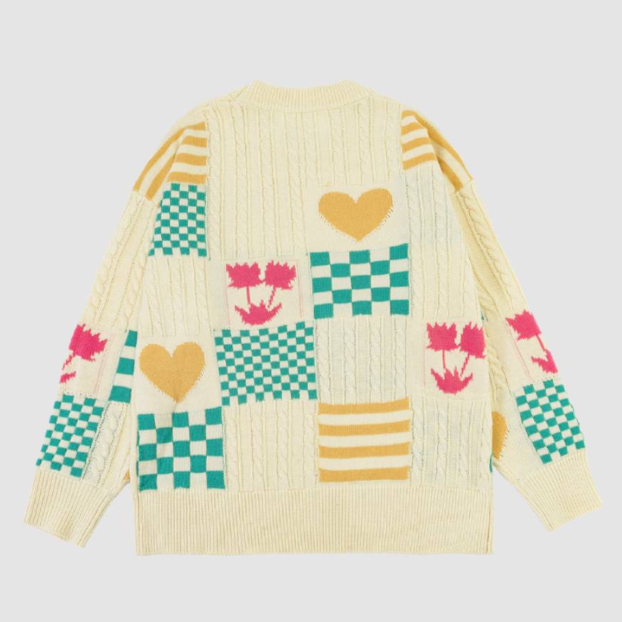 Suéter floral y con patrón de cuadros