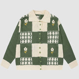 Flower Pattern Check Collared Cardigan Sweater