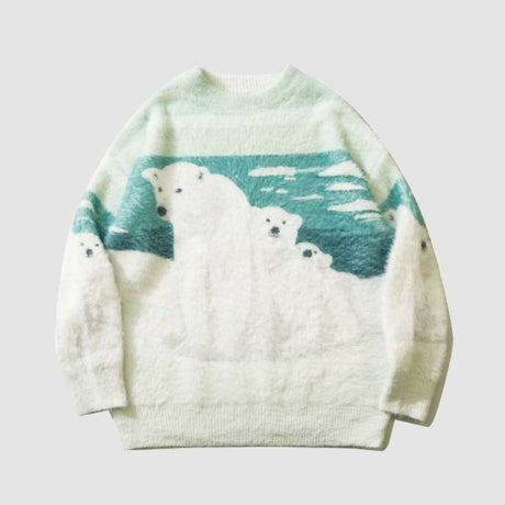 Cute Polar Bear Pattern Fuzzy Sweater