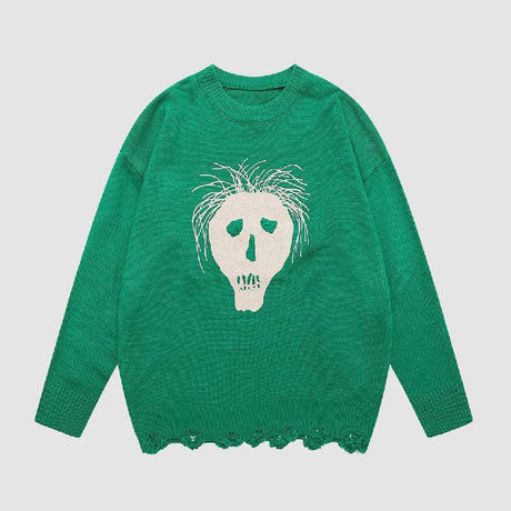 Zerrissener Pullover mit Totenkopf-Print