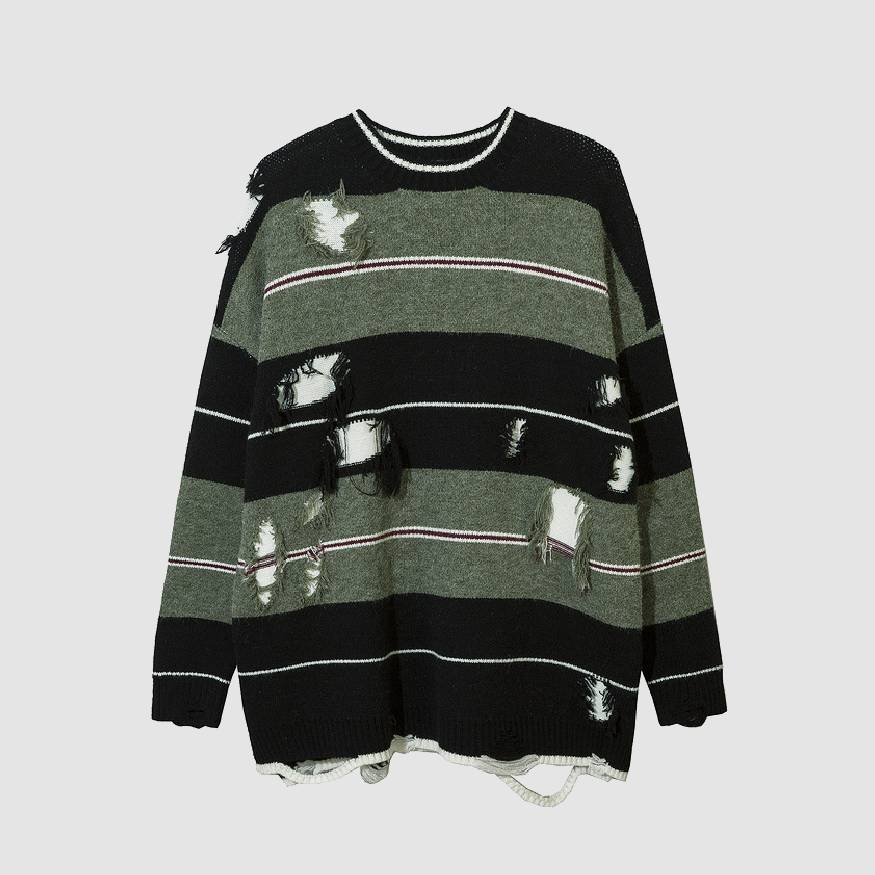 Vintage Ripped Striped Pattern Sweater