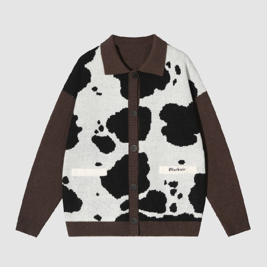 Cow Print Cardigan Sweater