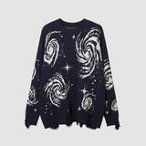 Ripped Hem Twinkle Star Pattern Sweater