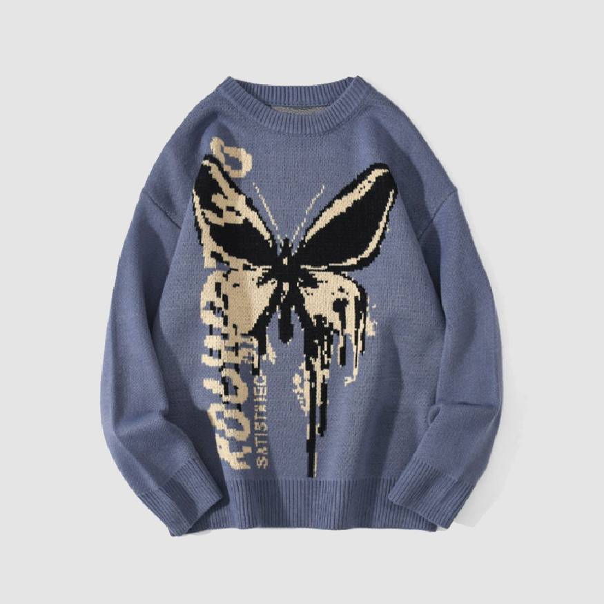 Butterfly & Letters Graffiti Print Sweater