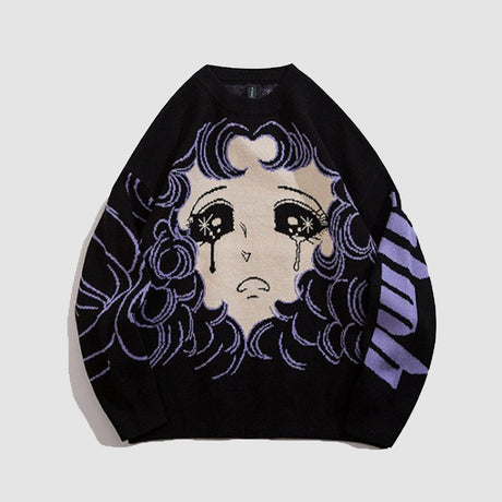Crying Comic Girl Print Sweater