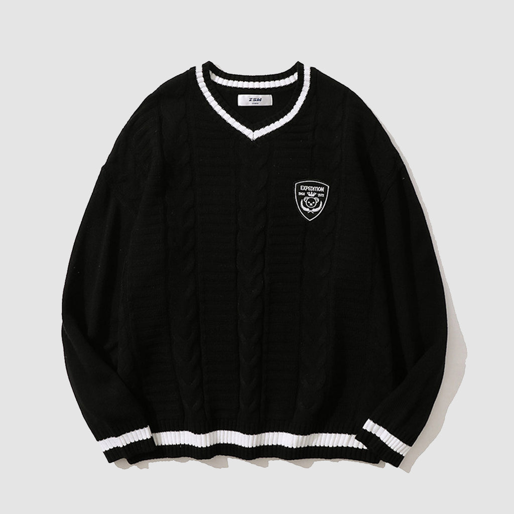 College V-neck Sweater | OLUOLIN