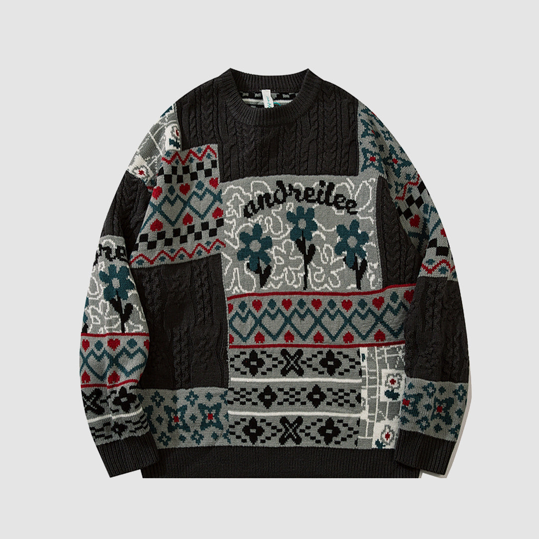 Tribal Pattern Jacquard Knit Sweater
