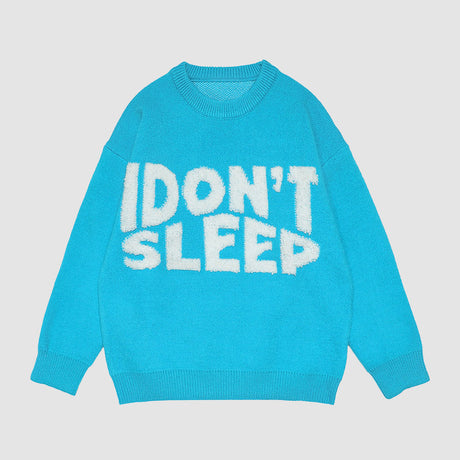 "I Don't Sleep" Print Knitted Sweater