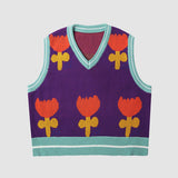 Contrast Flower Vest Sweater