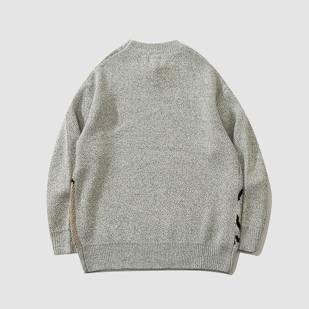 Bear Line Print Knit Sweater | OLUOLIN