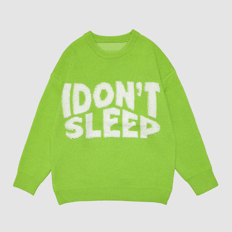 "I Don't Sleep" Print Knitted Sweater