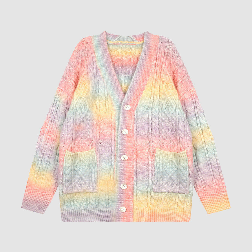 Kawaii Rainbow Knitted Cardigan Sweater