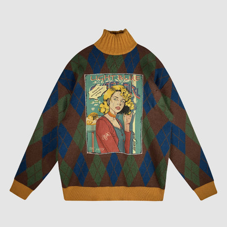 Vintage Turtleneck Argyle Sweater