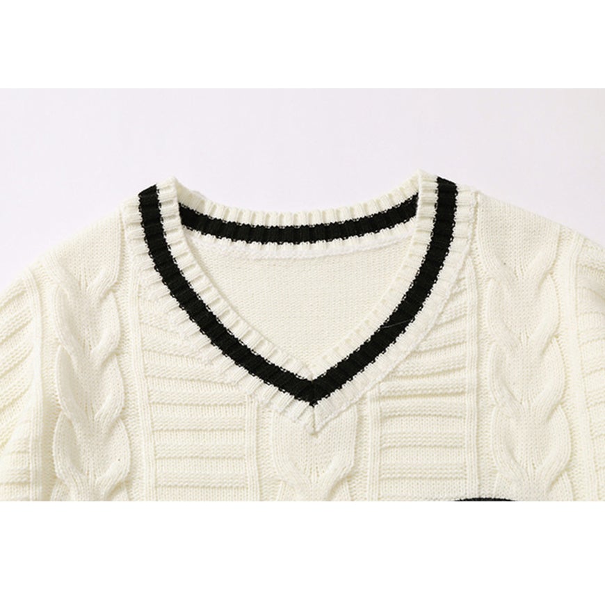 College V-neck Knitted Sweater